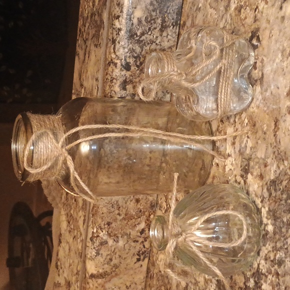 None Other - Rustic Boho Sheek Glass Vase Set with Twine Accents. Three Varieties All New